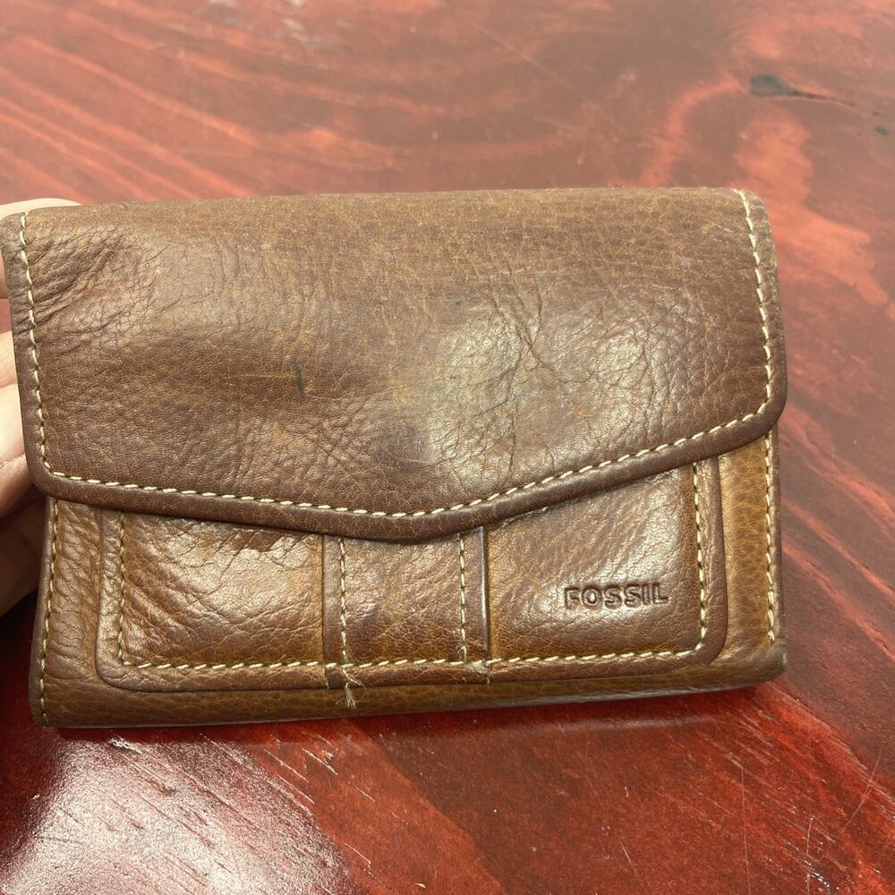Vintage Fossil 1954 Wallet Organizer Cards Money Zip Pockets Brown